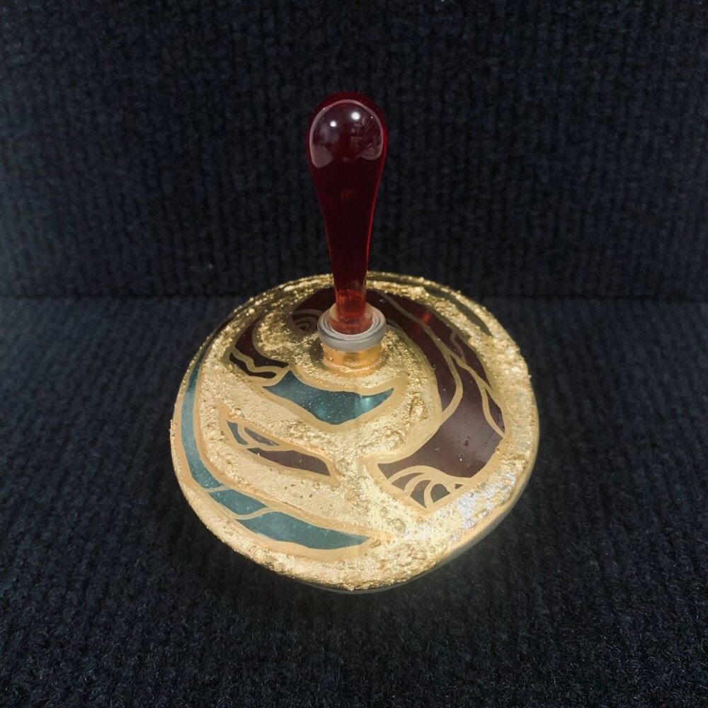 Vintage Punto Arte Italy Frosted Glass Red Gold Textured Perfume Bottle Stopper - Picture 3 of 10